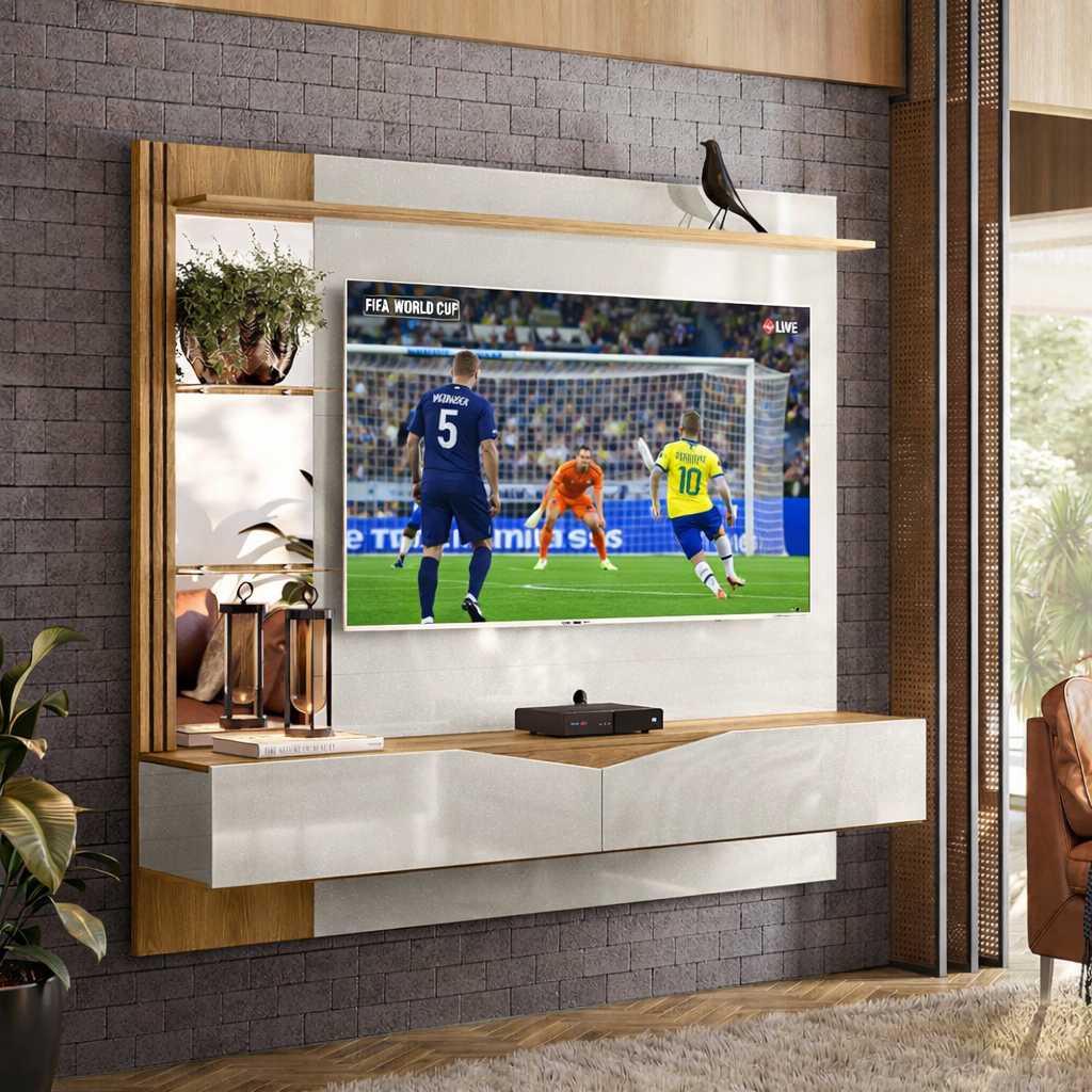 Painel de TV Vegas Intense Movelove Freijó/Off White Design Moderno para TV até 60
