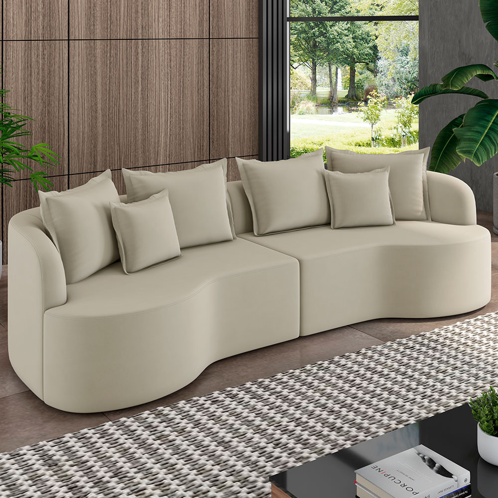Sofá 4 Lugares Orgânico Sala De Estar Living 270cm Ekos K01 Veludo Bege - Lyam Decor