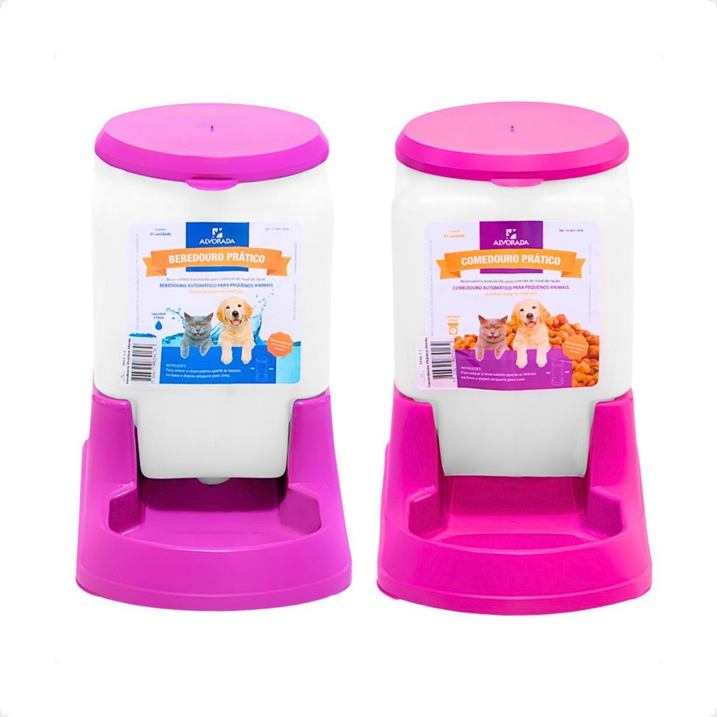 Kit Bebedouro Comedouro Automatico Cachorro Gato e Prático 3 litros - Alvorada Rosa