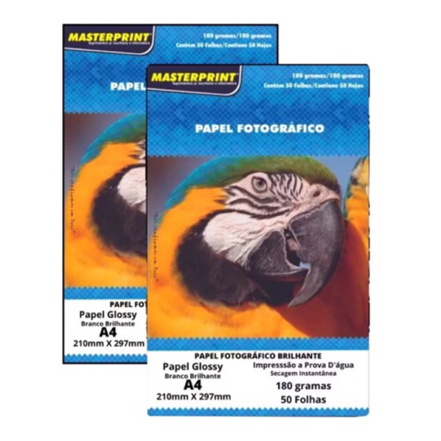 Kit com 02 Papel Fotográfico 180g c/ 100Fls Brilhante A4 Sem Adesivo - MASTERPRINT