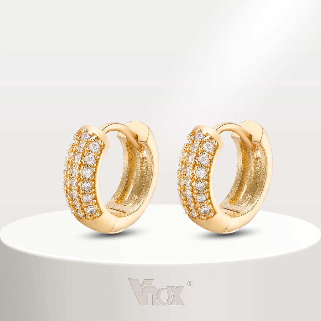 Brinco Vnox 24K Zircon Cubic Small Cute Hoop Earring , Hipoalergênico Brilhante Para Menina Feminina
