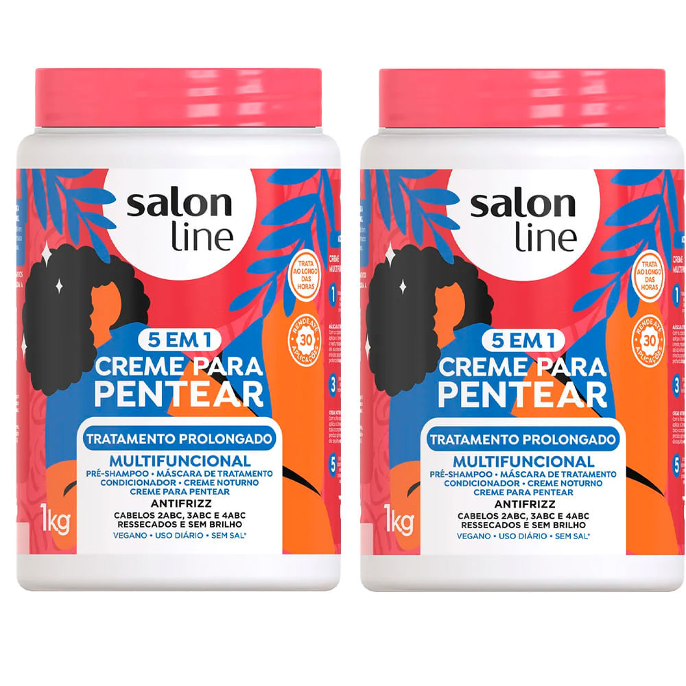 Kit Creme De Pentear Salon Line 5 Em 1 Tratamento Prolongado 1Kg - 2 Unidades