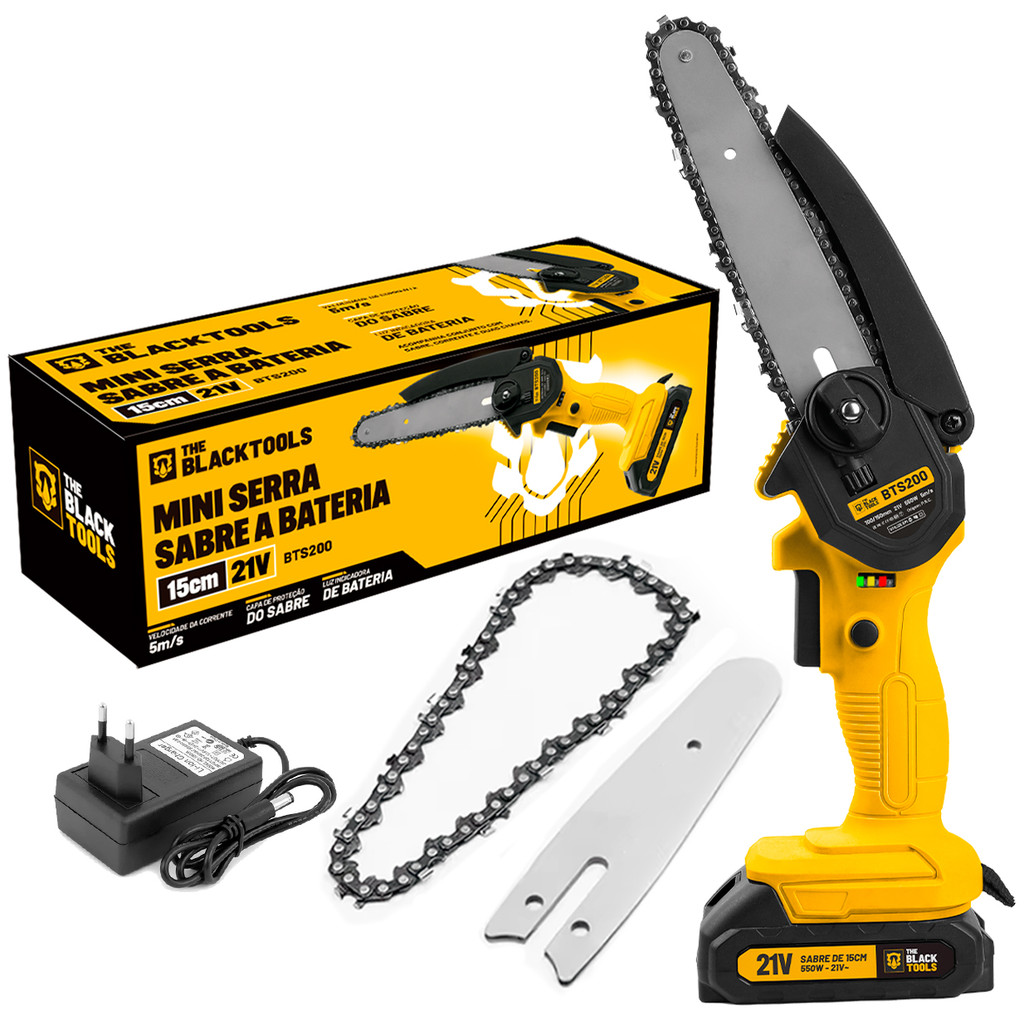 Mini Moto Serra Elétrica A Bateria 21v Recarregável Profissional Bts-200 The Black Tools