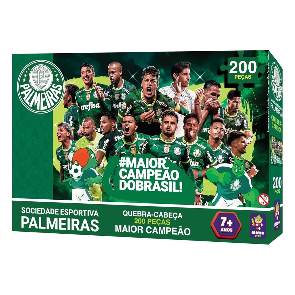 Quebra Cabeça Puzzle Coleção Palmeiras 200 Peças Mimo Toys Brinquedo Jogo Futebol Infantil Adulto