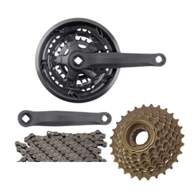 Kit Relação Bicicleta 21 Velocidades com Pedivela + Catraca/Pião + Corrente Bike MTB