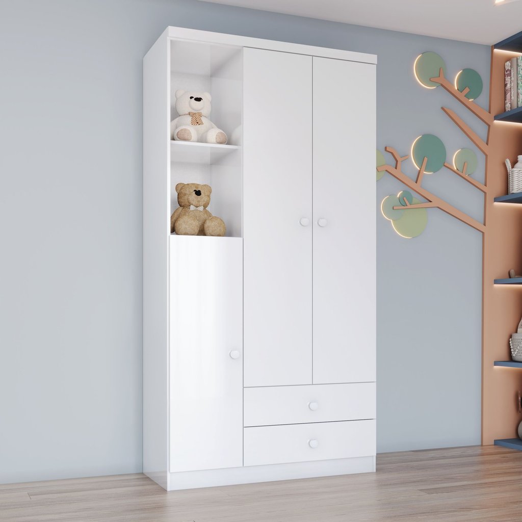 Guarda Roupa Infantil 3 Portas 2 Gavetas 2 Nichos Faz de Conta Espresso Móveis Branco