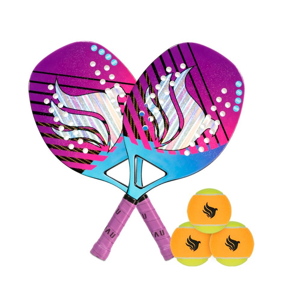 Kit Com 2 Raquetes De Beach Tennis Pichau Midnight Miami Face Fiberglass + Kit Bolas