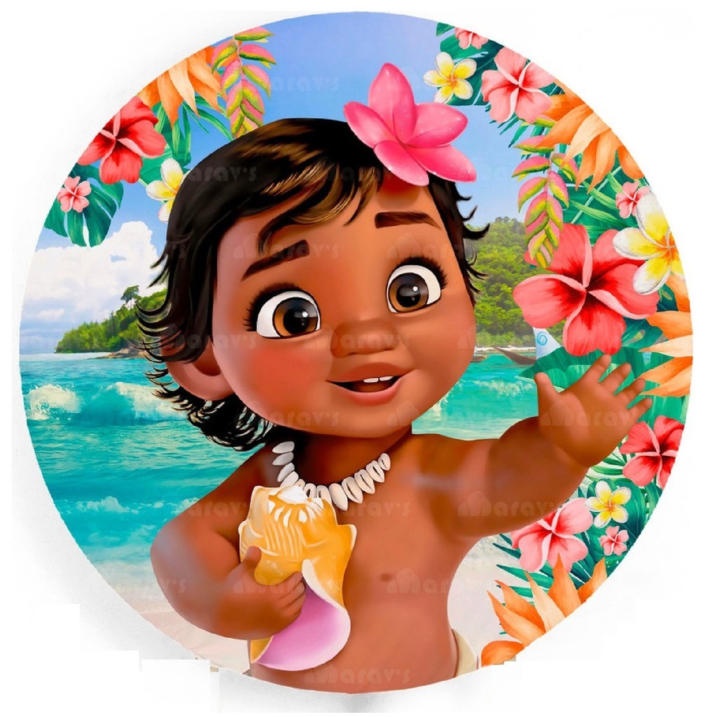 Painel Redondo Moana 50x50 cm Tecido Sublimado Com Elástico Moana Baby SUBLISTAR