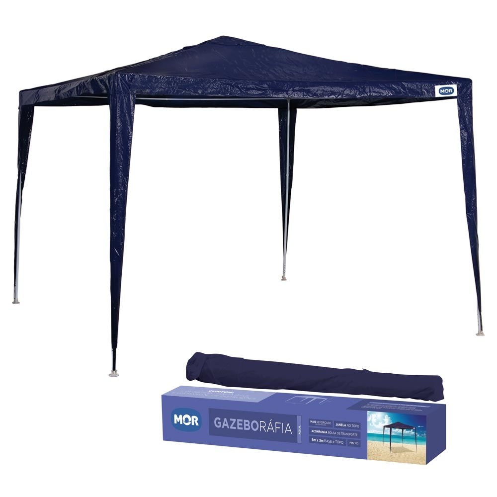 Tenda Gazebo Desmontável 3x3m Barraca Rafia Azul Mor
