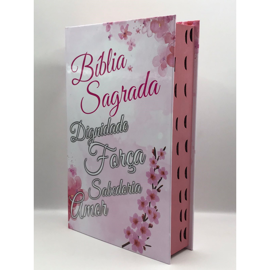 Bíblia Sagrada Tamanho Grande Capa Dura Com Harpa Palavras de Jesus em Vermelho Floral Rosa