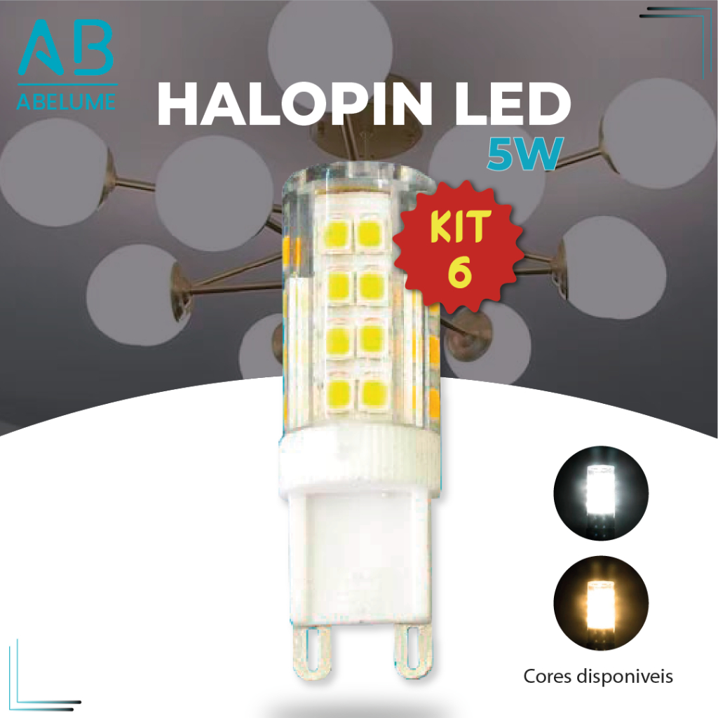 Kit 6 Lâmpada Led 5W G9 Halopin 220V | 110V / Branco Quente 3000K (Amarelo) / Branco Frio 6500K (Branco) Luz Bipino | Arandelas e Decoração