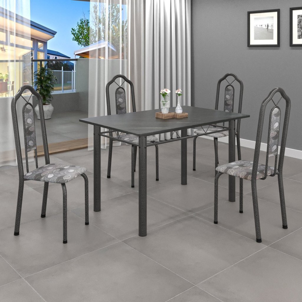 Conjunto de Mesa 120x75cm Tampo Ardósia com 4 Cadeiras Bianca  Paraopeba/Mart Prata/Ardósia Indiano