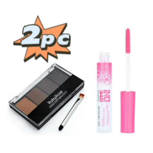 KIT Gel Incolor Cílios Sobrancelhas - Game On Ruby Rose + Sombra Para Sobrancelhas Ruby Rose HB-9354