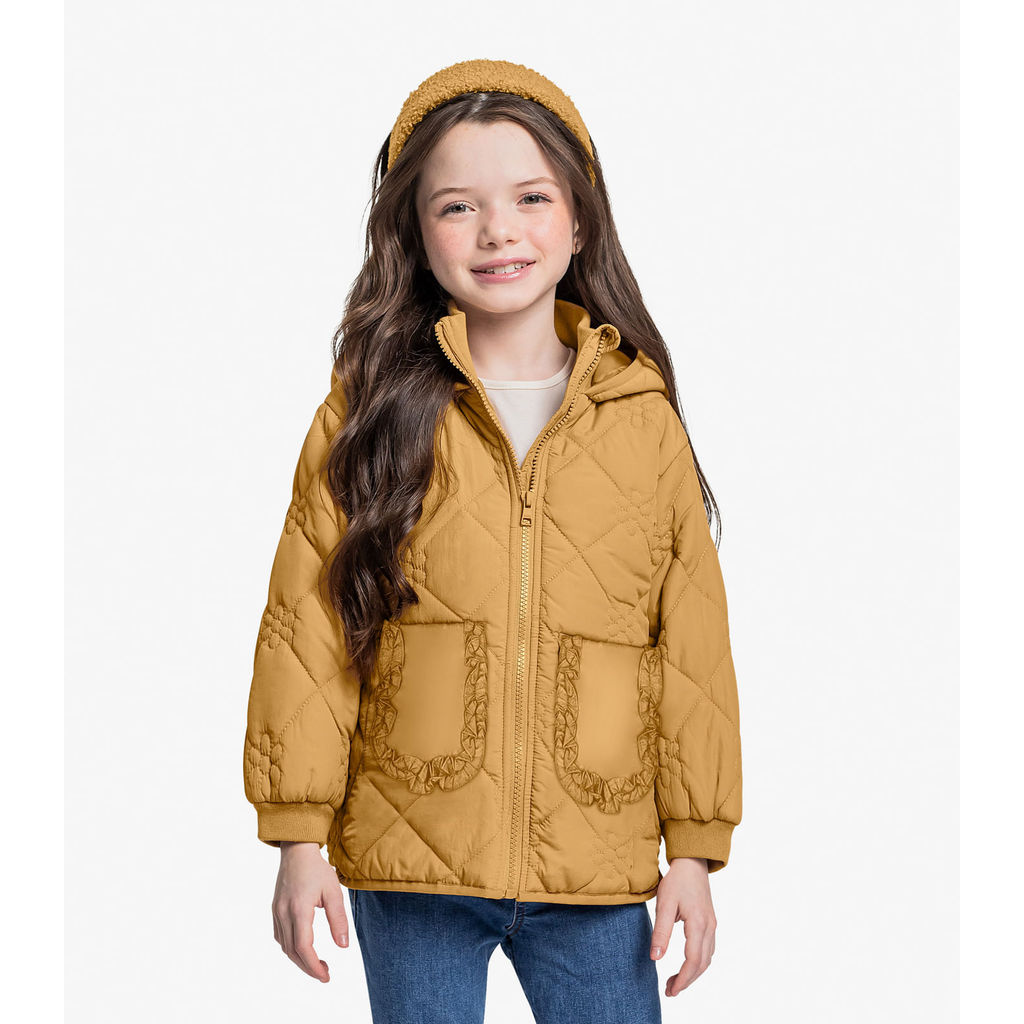Jaqueta Puffer com Capuz Trick Nick Amarelo