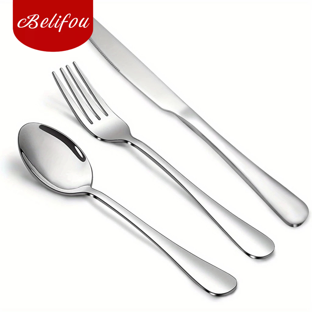 Belifou Kit 18 Conjunto De Talheres Prata Alta Qualidade Serve 6 Pessoas Materiais