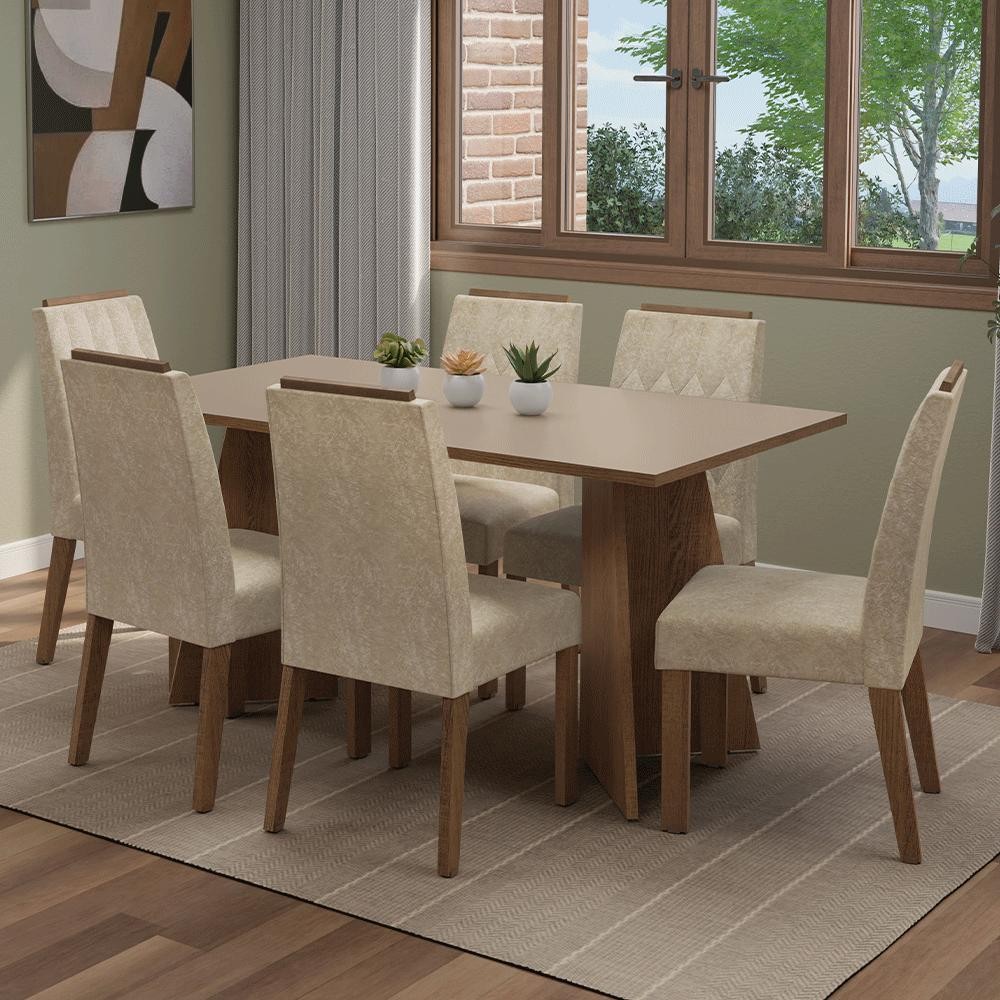 Conjunto Sala de Jantar Tampo de Madeira 6 Cadeiras Leon Madesa