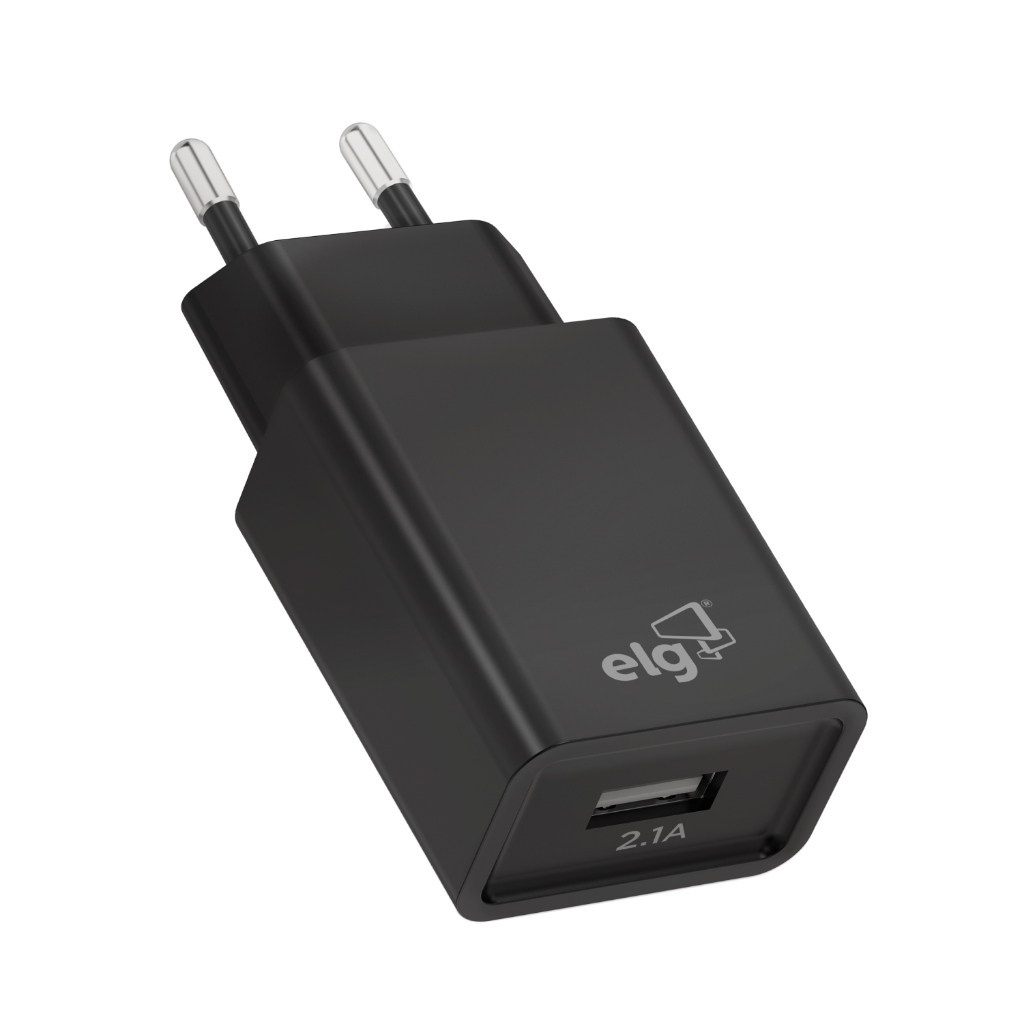 Carregador de Parede USB Universal, 1 Porta USB 2.1A 10.5W, Carga Rápida, Preto, WC1APT, ELG