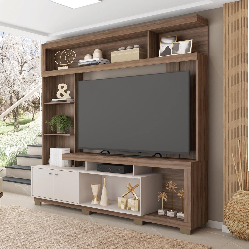 Estante para TV e Home Theater até 55 Polegadas 210cmx207,2cm 2 Portas Formosa Marrom Nogueira San Remo/Off White