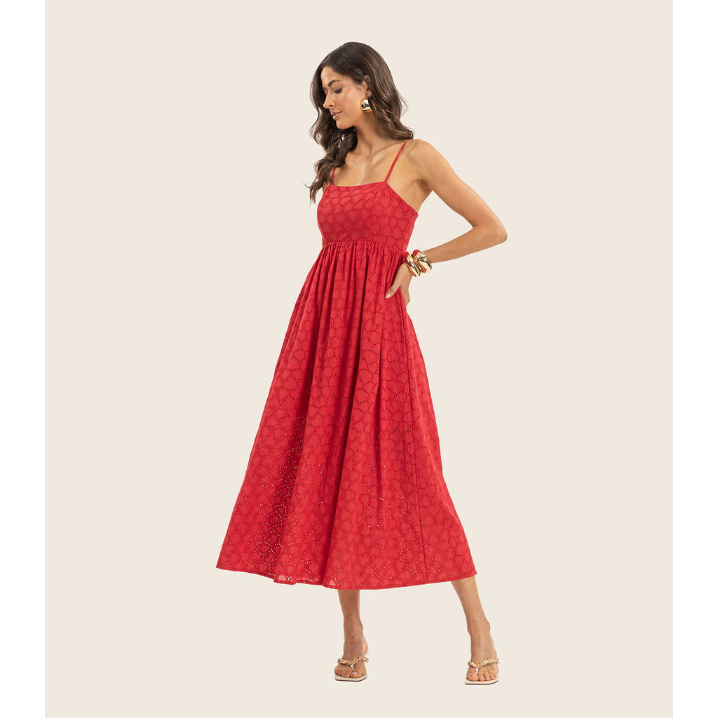 Vestido Midi Feminino Em Laise Endless Vermelho