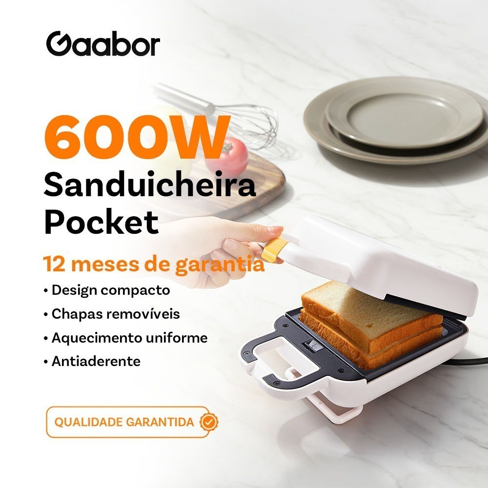 Gaabor Sanduicheira  Grill Antiaderente  220V Dupla Face Rapida Compacta Pratica SM60M WH01A