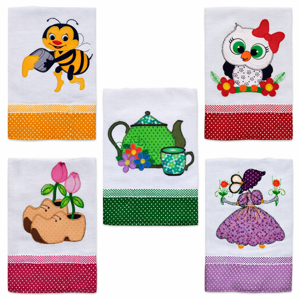Kit Pano de Prato Bordado com Bainha 5 peças Lançamento