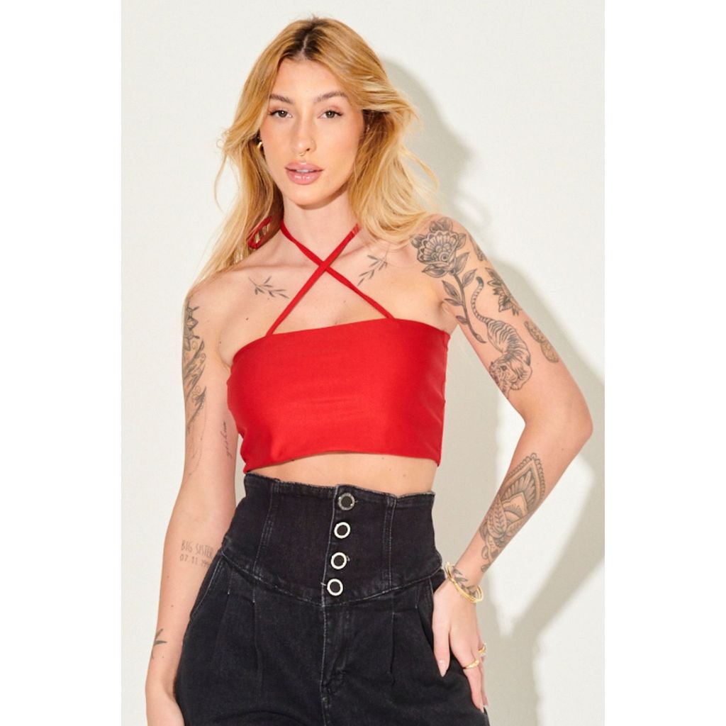 Top Faixa Up Glam Liso Amarração Planet Girls Vermelho Médio