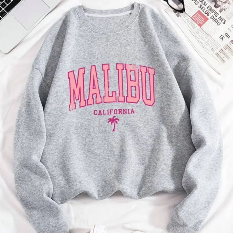 Moletom Careca Malibu Palmeira Gola Redonda Casaco Feminino Masculino Flanelado Unissex