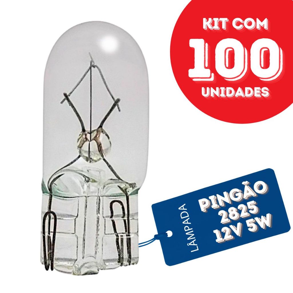 Kit 100 Lâmpada HBL Pingão 2825 12V 5W