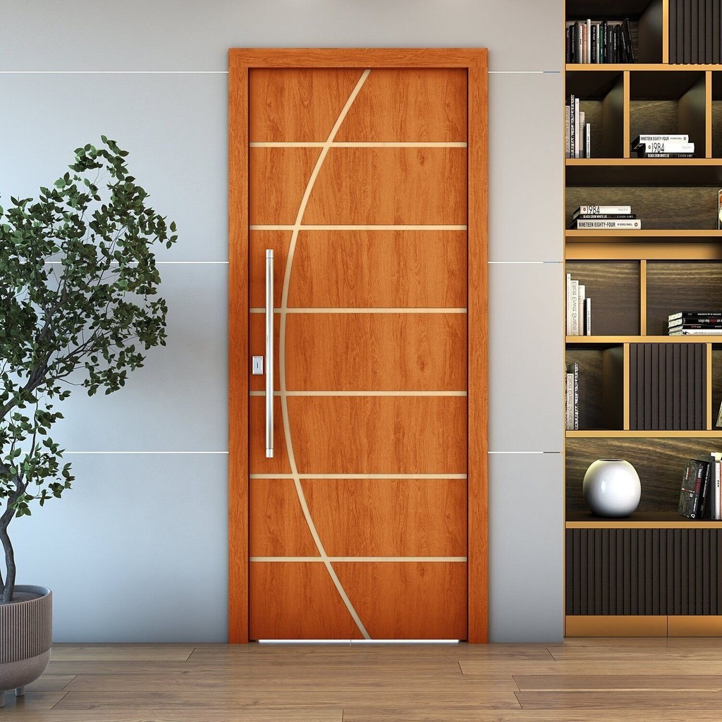 Folha de Porta de Madeira Frisada 210x80 Espessura 3,5cm Valuchi Mogno