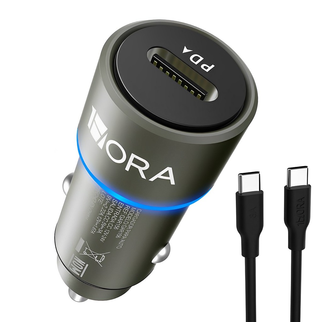 Carregador de Carro 1Hora 3A+Cabo Usb TipoC Carbon