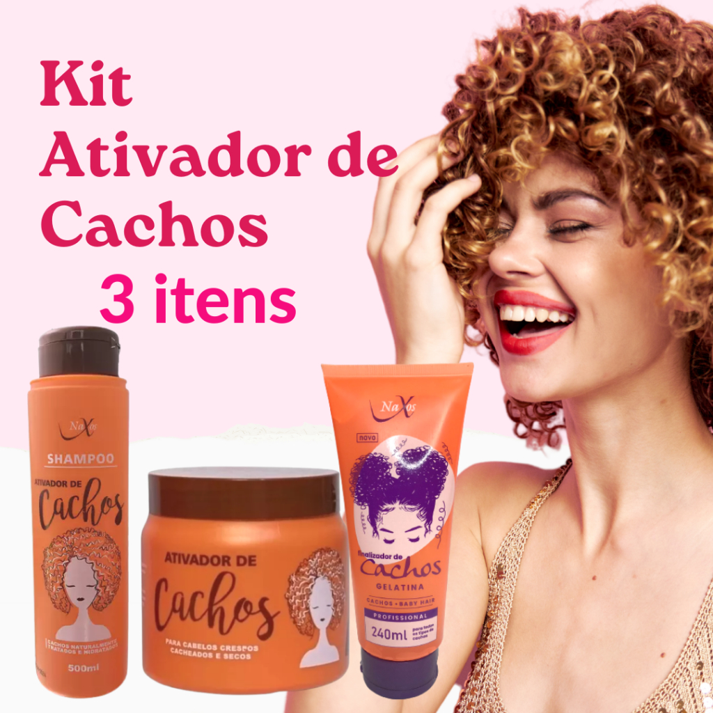 Kit Ativador de Cachos Shampoo + Máscara 500ml + Gelatina Finalizadora de Cachos 240ml Naxos