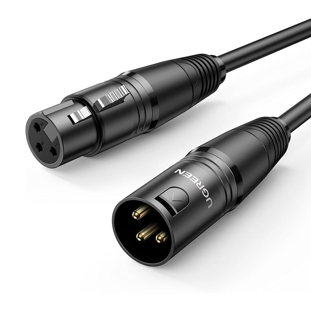 Cabo Xlr Ugreen Macho/Fêmea p/Microfone 3 Metros Preto