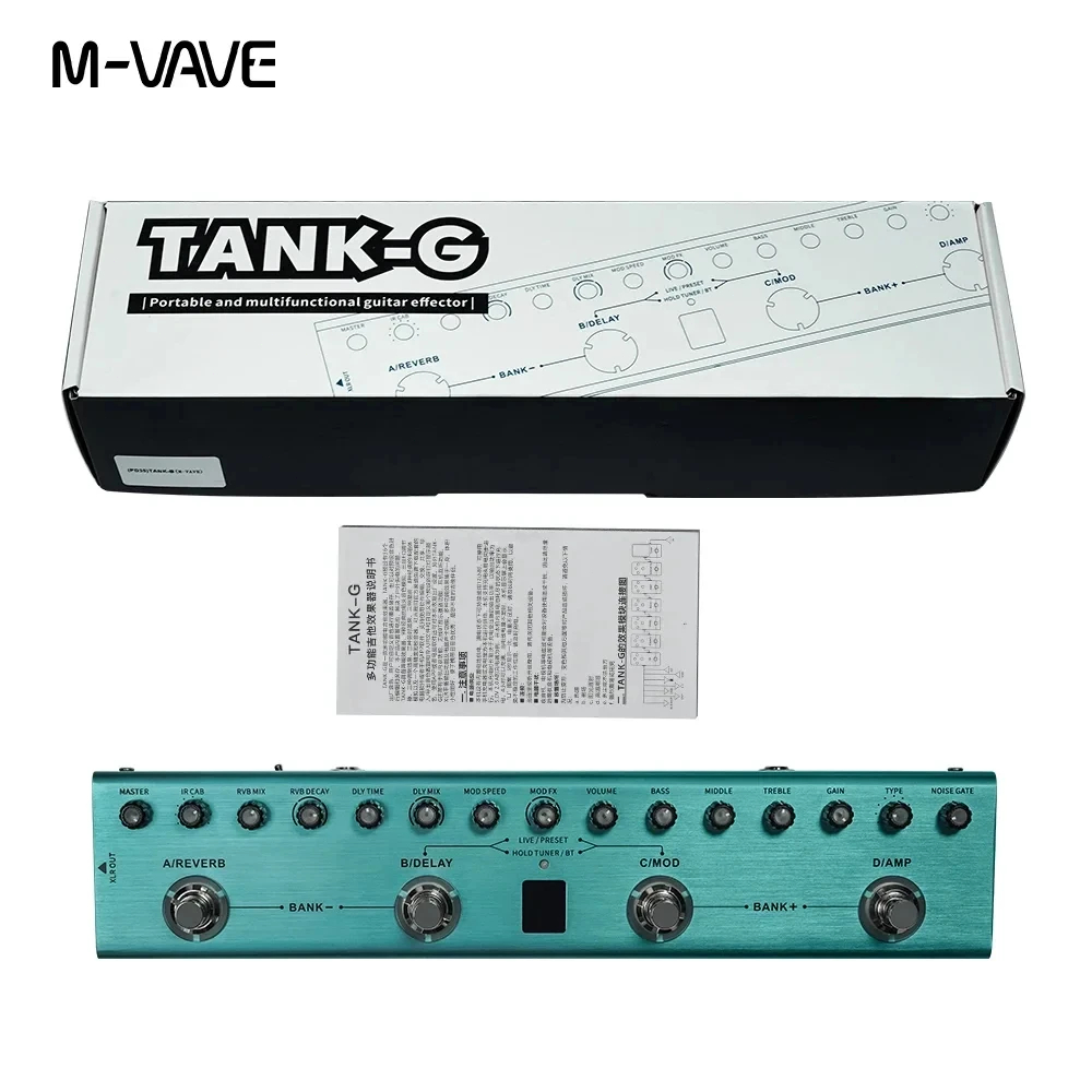 Pedal Multiefeitos para Guitarra M-VAVE Tank-G Recarregável 36 predefinições 9 slots de pré-amplificador 8 slots