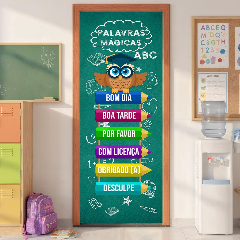 Capa De Porta Escolar Decoração ABC Sublimado Em Tecido Com Elástico Veste Porta 0,85x2,10m
