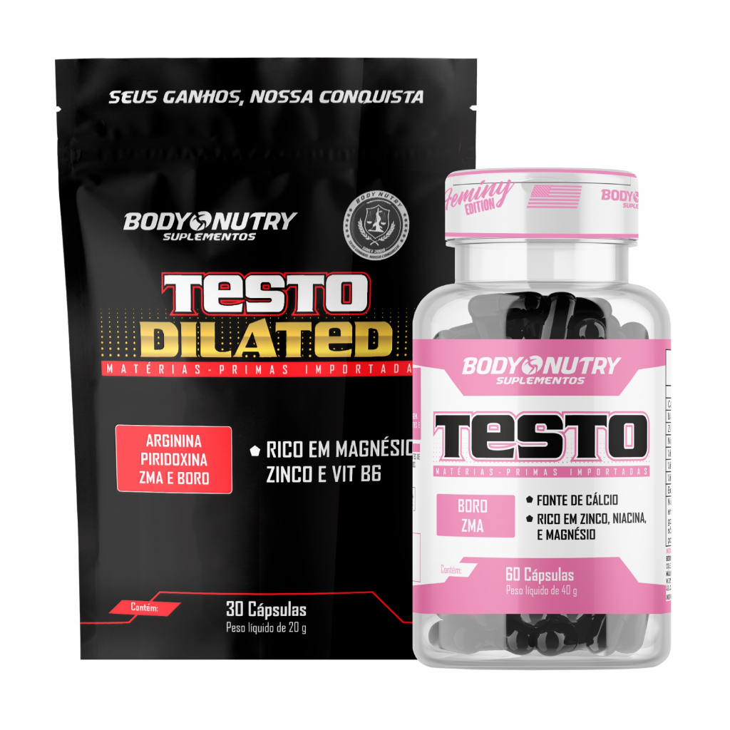 Kit Testo (Zinco, Magnésio, Acído Malico - ZMA) + Testo Dilated c/ ARGININA, 30 cáps - Body Nutry