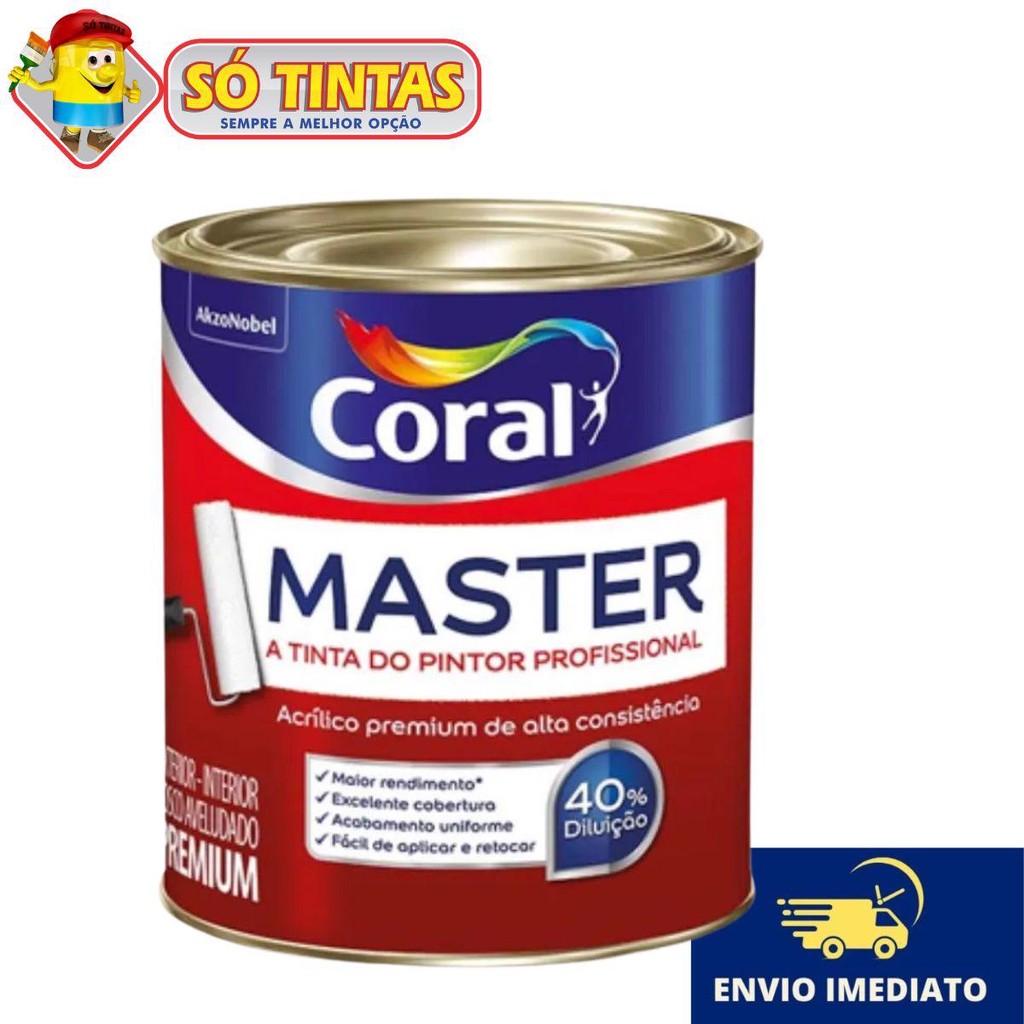 Tinta Acrílica Master Premium Lavável Profissional Secagem Rápida Branco Fosco 900ml – Coral