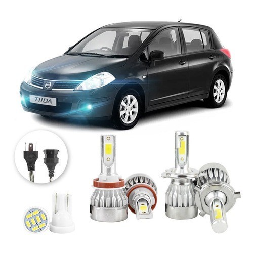 Lâmpadas Ultra Led Nissan Tiida 20000lm Alto Baixo e Milha + Pingo Led