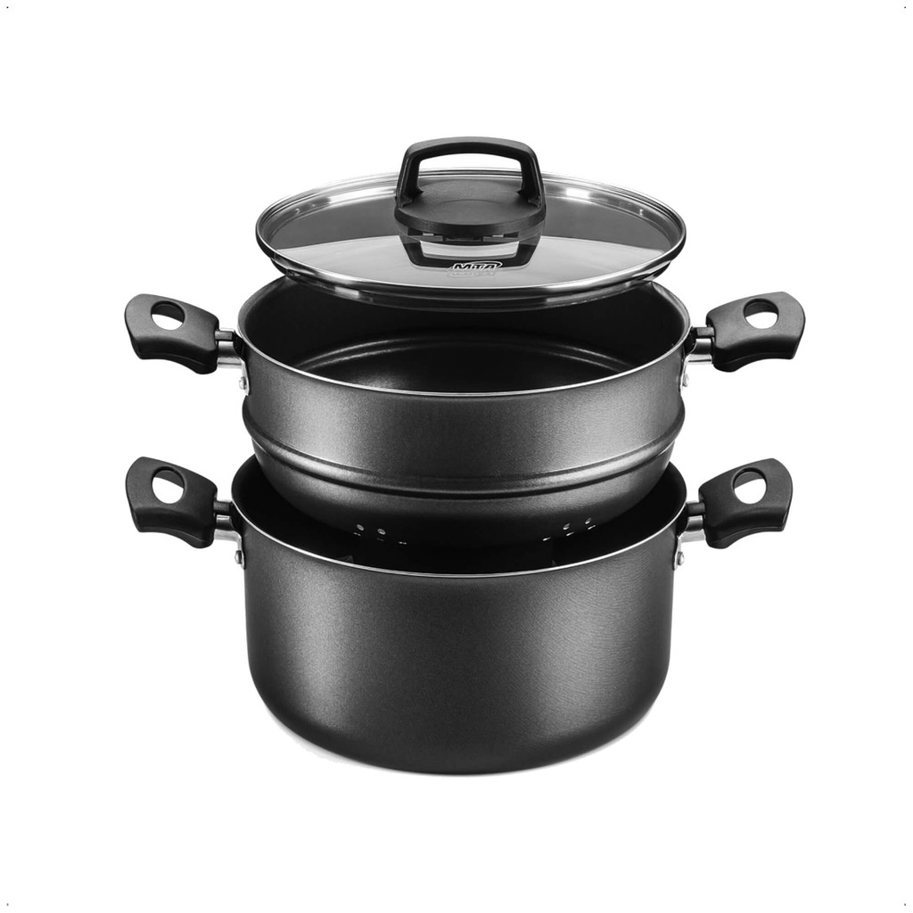Conjunto Jogo de Panela Cozimento a Vapor 3L Antiaderente Alças Pegador Antitérmico MTA Cozinha 8215