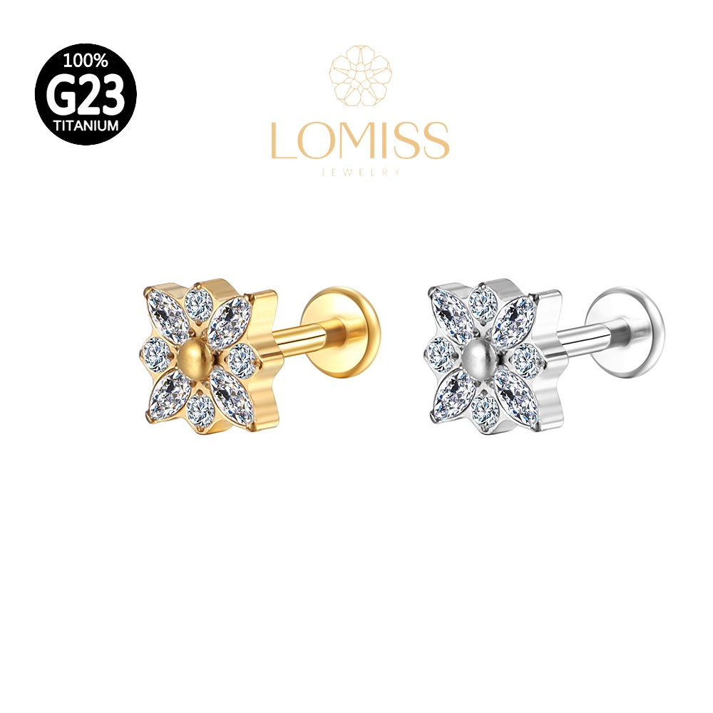 Piercing Helix Conch Labret Titânio PVD Flor Zircônia 《Lomiss semijoias》