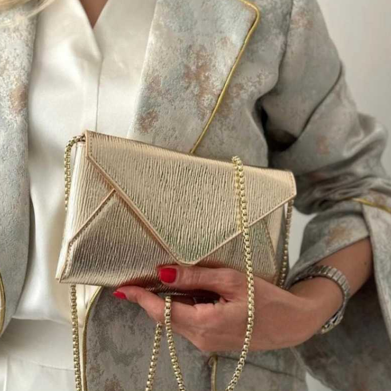 Bolsa Feminina Crossbody Envelope Metalizada Com Alça De Corrente Bolsa De Festa