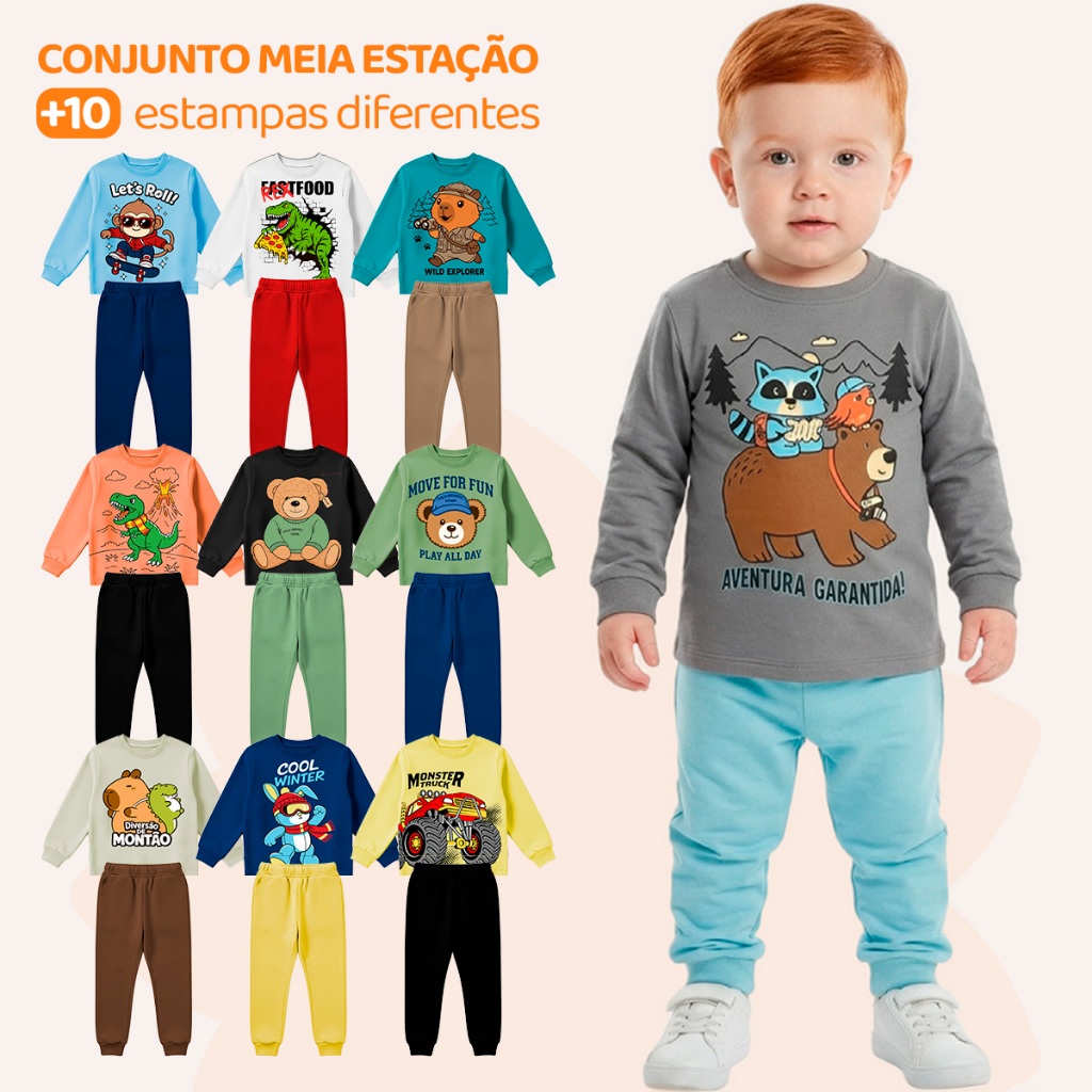 Kit Sortido 6 Peças de Roupas Infantil Bebê Menino(3 Camisas + 3 Calças)Kit 3 Conjuntos Meia Estação
