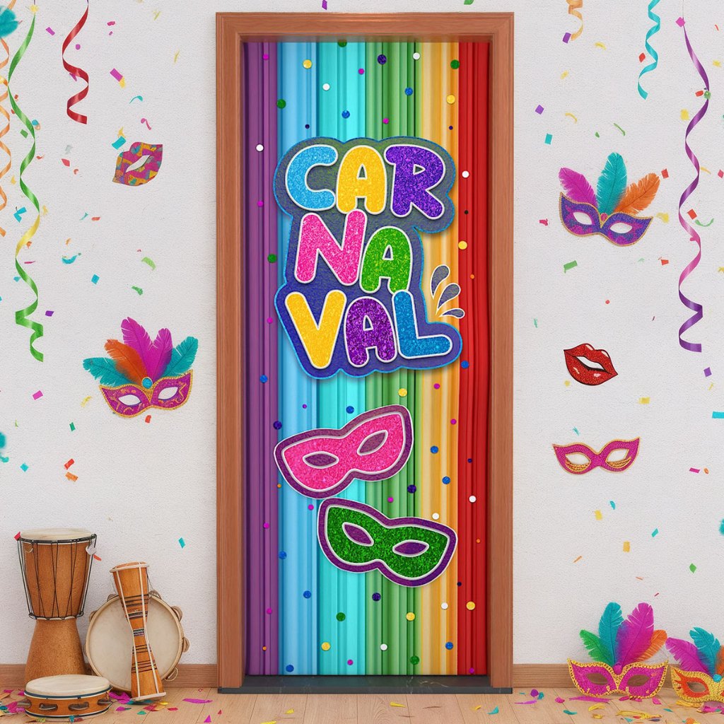 Capa de Porta Decoração Em Tecido Sublimado 0,80x2,10m Carnaval 3D