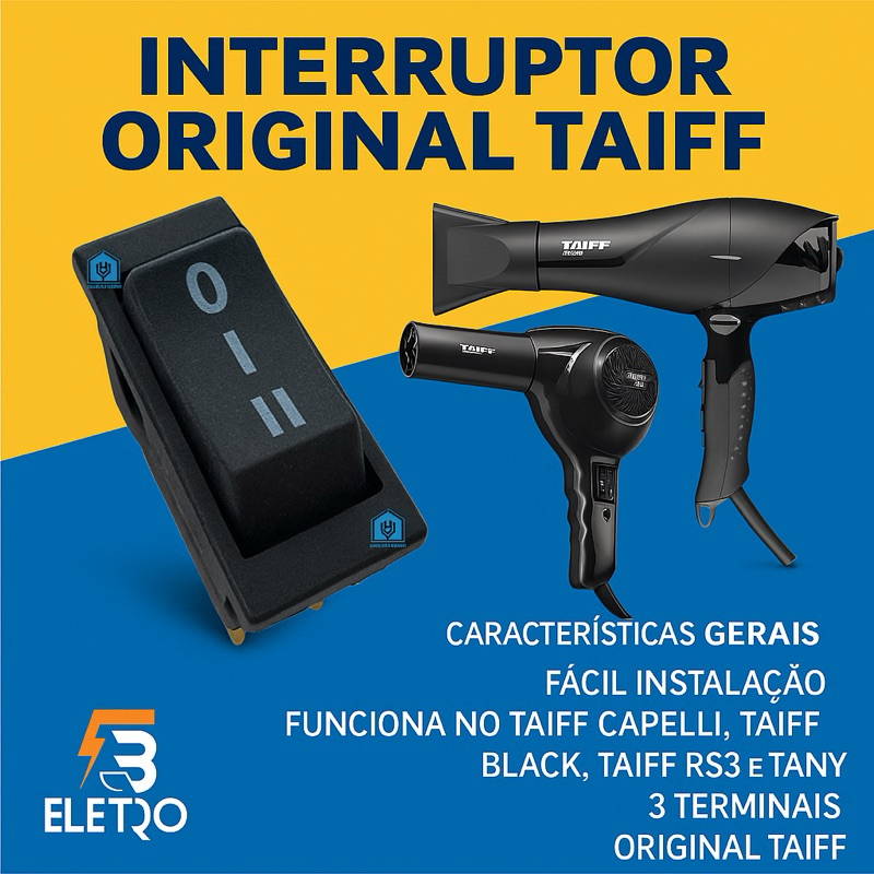 Chave Interruptor para Secador de Cabelo Taiff Black / Taiff Rs3 / Taiff Turbo 6000