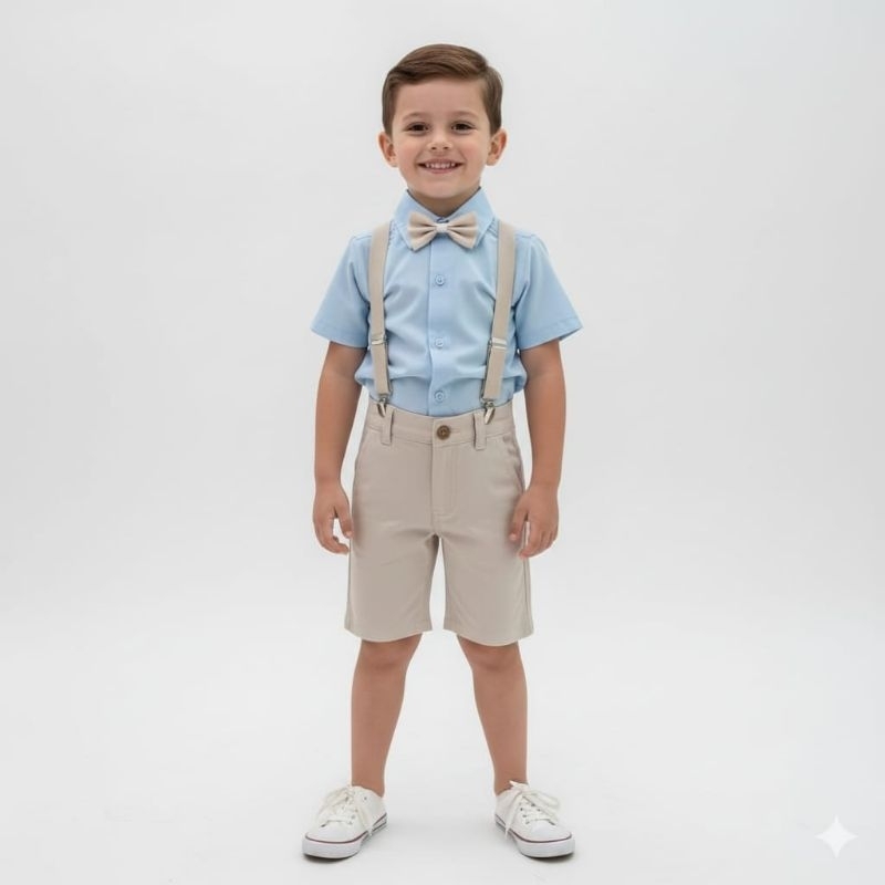 Conjunto Liso Bermuda Nude e Camisa  Manga Curta Azul BB