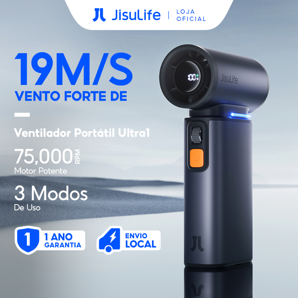 JISULIFE Ventilador Mini Portátil de 3 Modos Recarregável Multi-funcional 9000mAh Potente (Ultra 1)