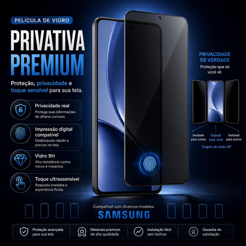 Versão de desbloqueio por impressão digital pelicula vidro de  privacidade p/ s26 ultra/s26 plus/s25/s25 plus/s25 ultra