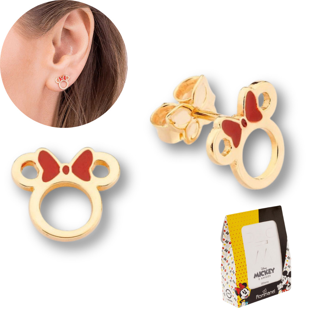 Brinco Da Minnie Rommanel Coleção Disney Folheado a Ouro Original Infantil Licenciado 527227