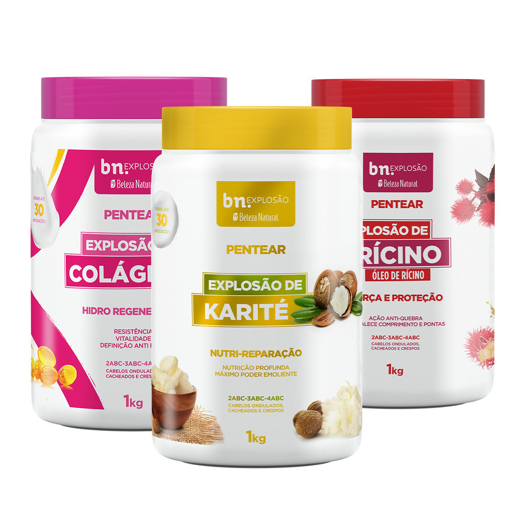 Kit Pentear Colágeno + Karité + Rícino 1Kg bn.Explosão