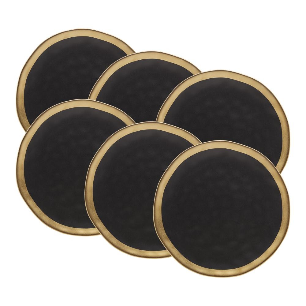 Prato Raso Wolff Dubai Preto e Dourado de Porcelana 25cm