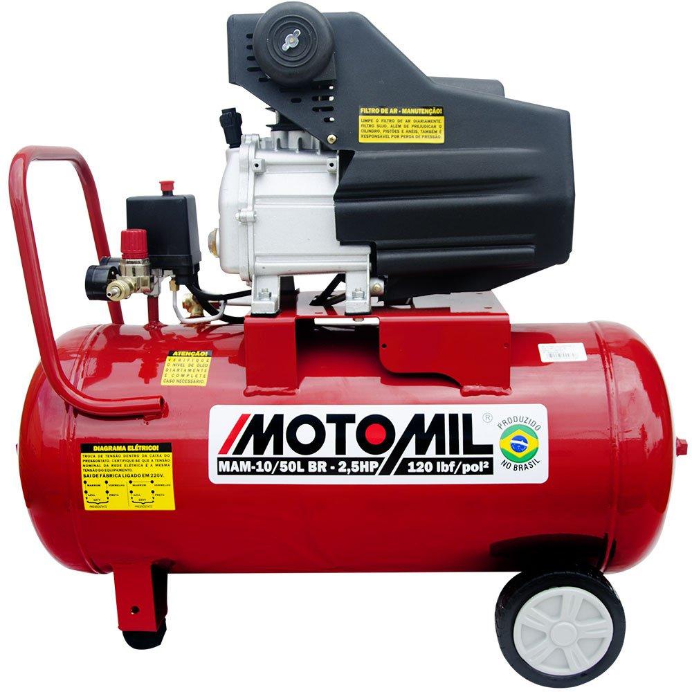 Motocompressor de Ar Bivolt 8,8 Pés3/min 2,5HP 50 Litros 110/220V - Motomil